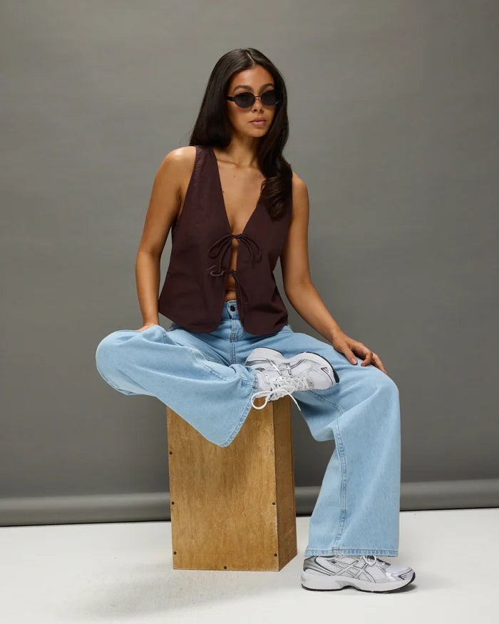 Motel Tie Front top - Size Small