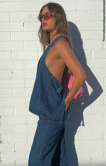 Motel Denim Tie back top - Size Small