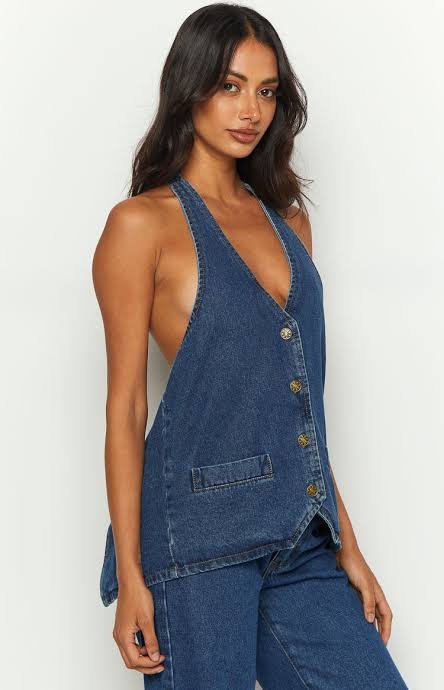 Motel Denim Tie back top - Size Small